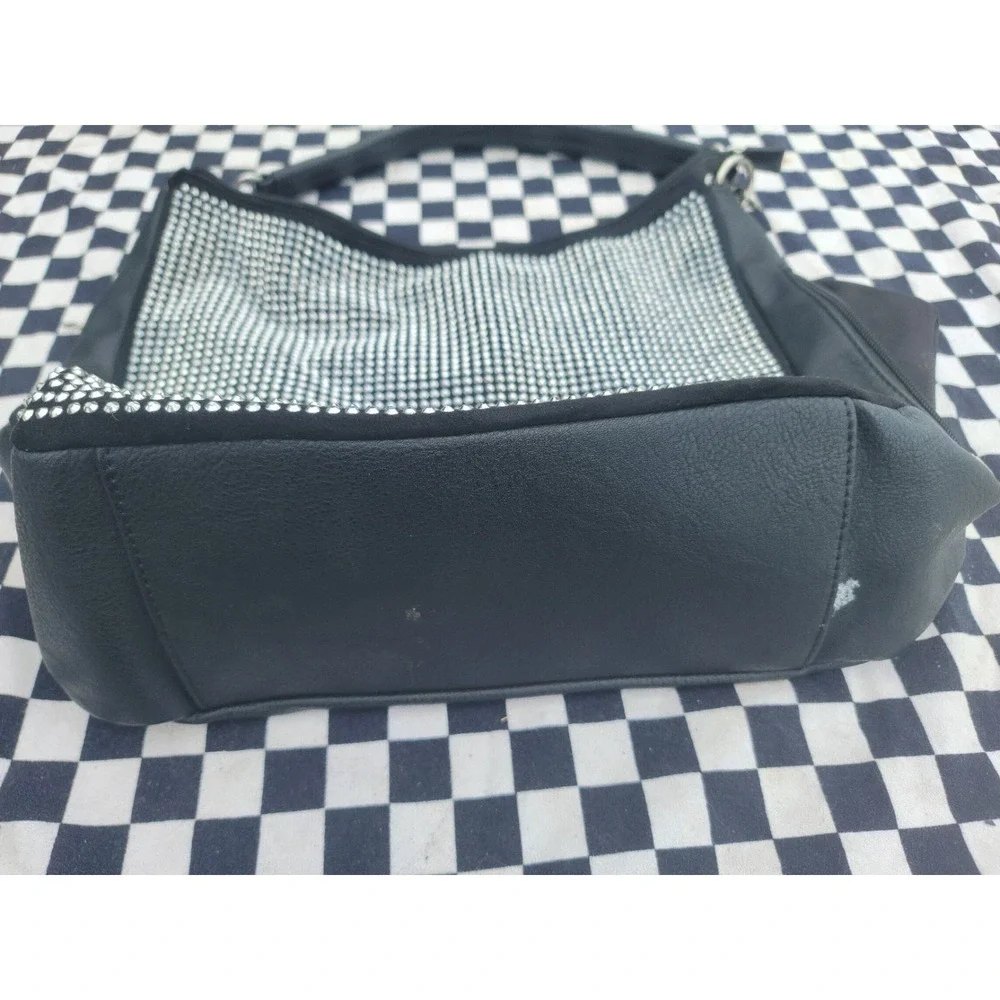 Black Rhinestone Hobo Shoulder Bag Bling Purse Top Handle‎ Faux Leather